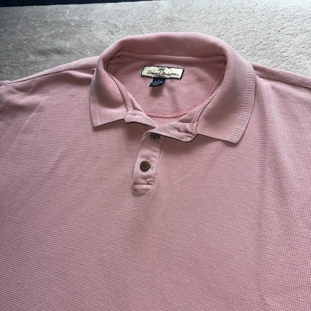 Tommy Bahama Men's Large Pink Silk Cotton Knit Polo Shirt Resort